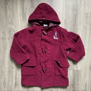 DISNEY Store Minnie Mouse Hooded Wool Coat Toddler Maroon